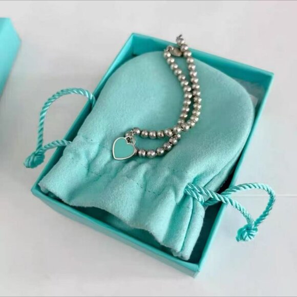 Tiffany Heart-Shaped Blue Enamel Silver Bracelet - Picture 1 of 3